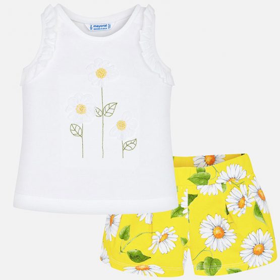 Completo maglietta e shorts fiori bambina