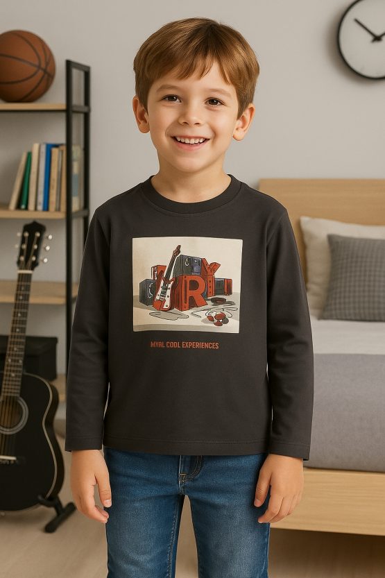 Maglia bimbo manica lunga con stampa chitarra – COD 4011