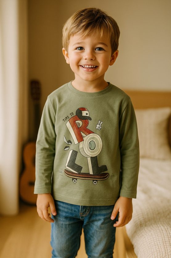 Maglietta Manica Lunga Bambino Verde – 100% Cotone – COD 4021