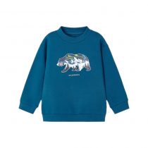 Felpa Bambino Cotone Poliestere Blu con Stampa Orso Wilderness
