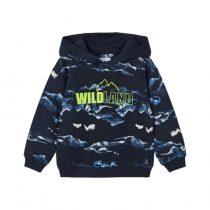 Felpa Bambino Cotone Elastan con Cappuccio – Stampa Wildland Blu Navy