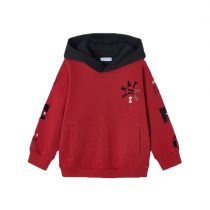 Felpa Bambino Cotone Poliestere con Cappuccio Rosso e Stampe Skate