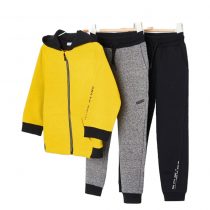 Completo Bambino Felpa con Cappuccio e Pantaloni – Giallo, Nero e Grigio
