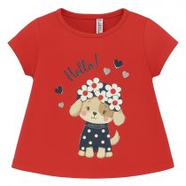 T-shirt bimba rossa “Hello” con cagnolino – COD 1088