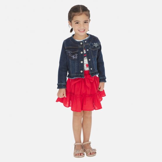 Gonna bimba rossa con cintura a fiocco – Cotone e Lino – COD 3904E