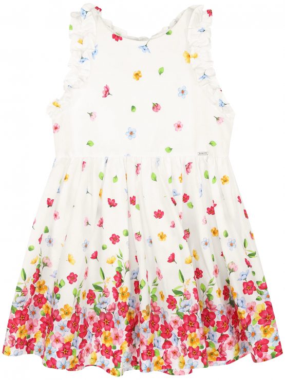 Abito bimba bianco a fiori con rouches – COD 3951E