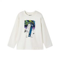Mayoral T-shirt Bambino Manica Lunga – Orso Snowboard sotto l’Aurora | 100% Cotone | Taglie 3-9 anni