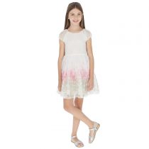 Vestito bambina bianco con fiori rosa (cod. 6969) – Abito elegante in tulle