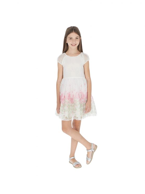 Vestito bambina bianco con fiori rosa (cod. 6969) – Abito elegante in tulle