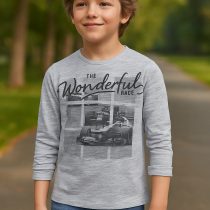 Maglietta Bambino Mayoral Manica Lunga Grigia con Stampa Auto da Corsa – The Wonderful Race