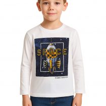 Mayoral T-shirt Bambino Space – Maglietta Bianca Manica Lunga in Cotone con Stampa Razzo Spaziale