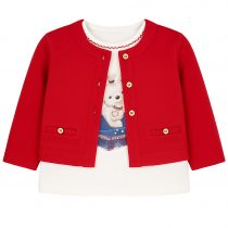 Mayoral Completo Twin Set Neonato Bambina 6–24 Mesi – Giacchina Rossa e Maglietta Bianca con Stampa Cagnolino
